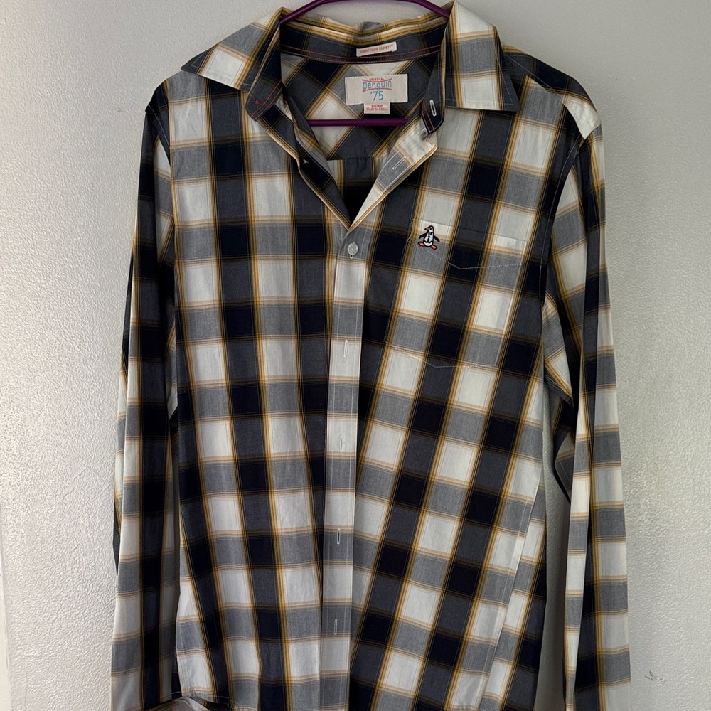 Original Penguin Men's Checkered Shirt - Black, White, Gold